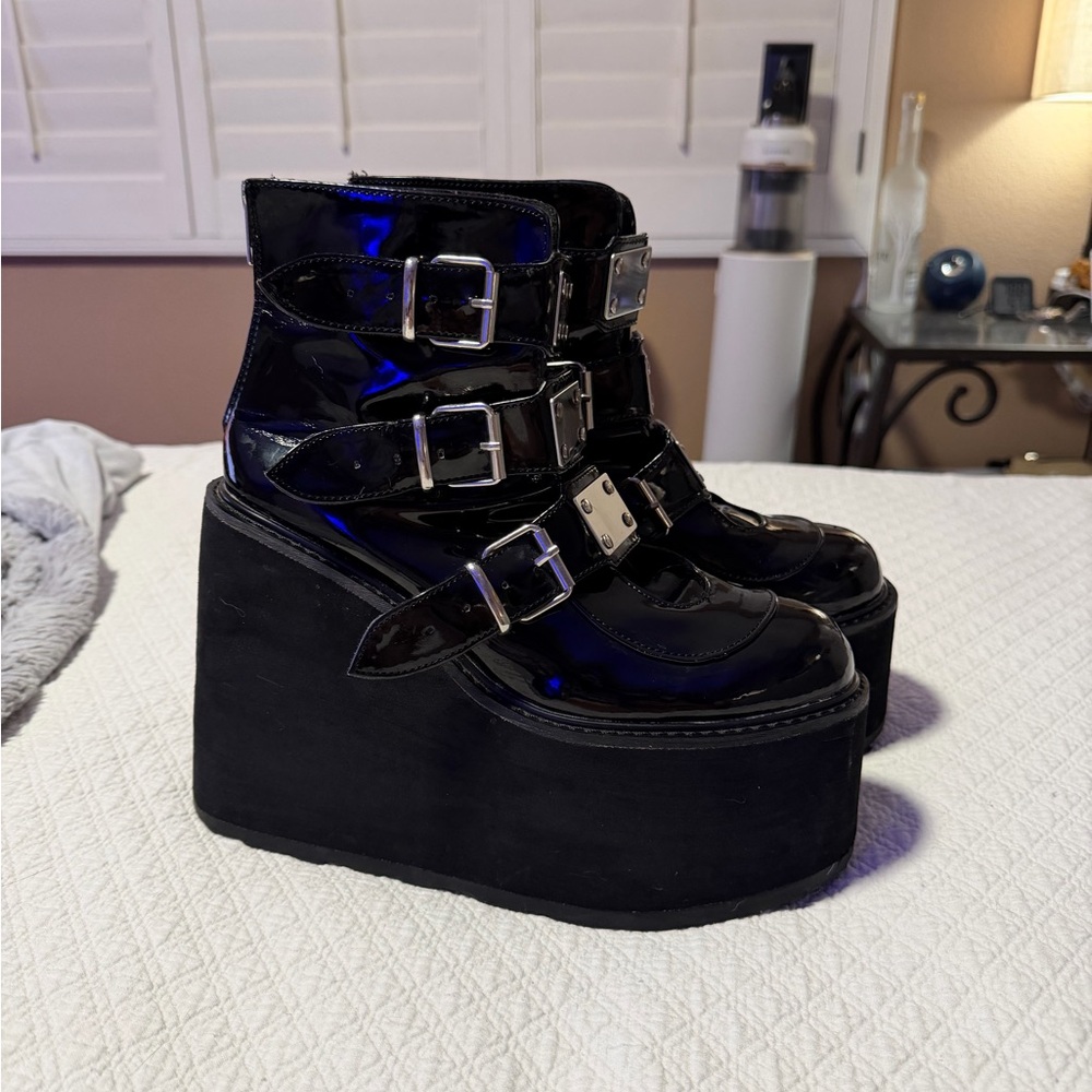 Demonia Black Platform Buckle Shoes